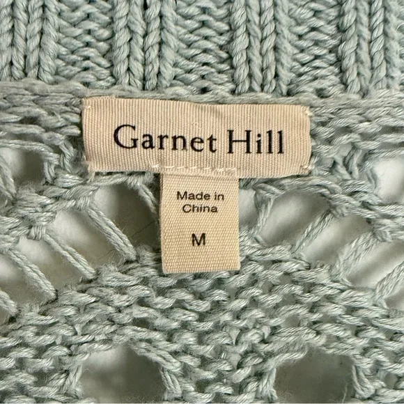 Garnet Hill Cardigan Sweater Womens Medium Blue Open Knit Linen Cotton Blend - Picture 4 of 10
